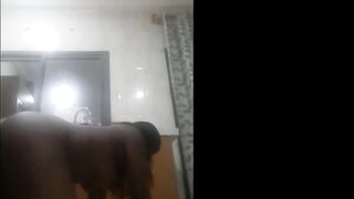 Slutty black sister cleaning home floor nude part one