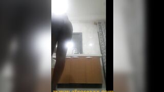 Slutty black sister cleaning home floor nude part one