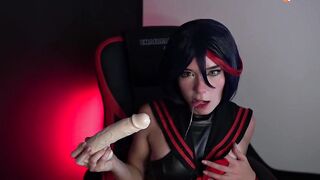 Ryuko Matoi Fucks Herself with Big Toy into Snatch and Mouth