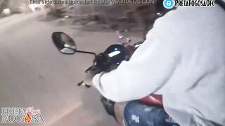 erotic into the street on top of the motorcycle showing titties with Joao O Safado