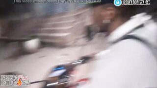 erotic into the street on top of the motorcycle showing titties with Joao O Safado