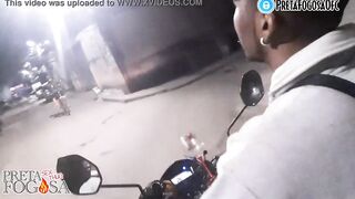 erotic into the street on top of the motorcycle showing titties with Joao O Safado