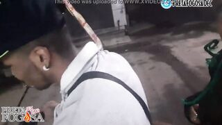 erotic into the street on top of the motorcycle showing titties with Joao O Safado