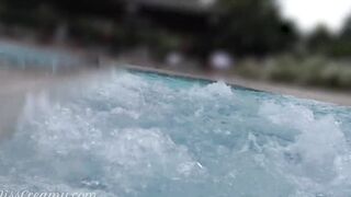 Eighteen school girl fingering my twat inside a outdoors pool inside front of strangers - MissCreamy