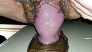 Natural unshaved fat fiance gapes snatch fucks bad dragon dildo