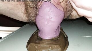 Natural unshaved fat fiance gapes snatch fucks bad dragon dildo