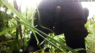 native Ebony toy masturbating into the jungle