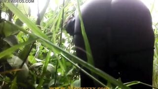 native Ebony toy masturbating into the jungle