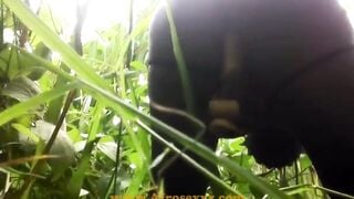 native Ebony toy masturbating into the jungle