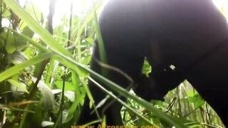 native Ebony toy masturbating into the jungle