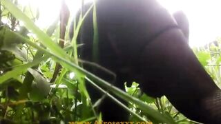 native Ebony toy masturbating into the jungle