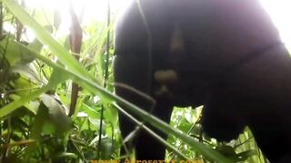 native Ebony toy masturbating into the jungle