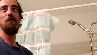 Straight long bearded Eric experiencing a passionate blowjob after shower