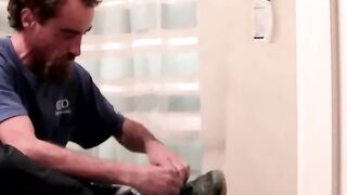 Straight long bearded Eric experiencing a passionate blowjob after shower