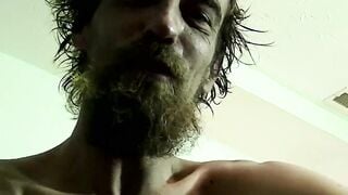 Straight long bearded Eric experiencing a passionate blowjob after shower