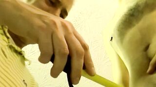 I helped straight guy Mike to experience pleasure and then release his cum after