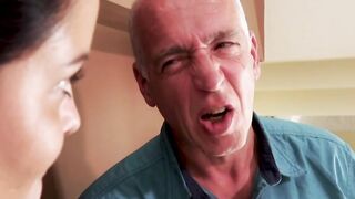 Grandpa Rolf fucks busty teen Diore on staircase