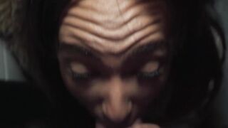 Lusty Luna Blackx got on her knees and widely opens her mouth for my penis