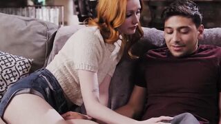 Redhead teen Scarlet Skies seduces her hung stepbrother into demolishing her wet puss