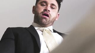 Suited Beau Butler sits face before getting pounded by horny Sir Peter