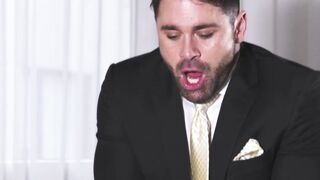 Suited Beau Butler sits face before getting pounded by horny Sir Peter
