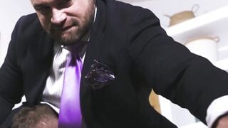 Lovely Allen King feet worship suited Beau Butler before getting banged