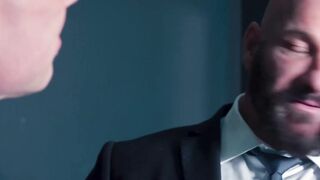 Suited Mark Vallant serves sloppy blowjob in an ass fucking with Bruce Beckham