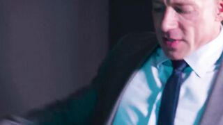 Suited Mark Vallant serves sloppy blowjob in an ass fucking with Bruce Beckham
