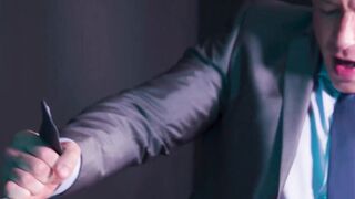 Suited Mark Vallant serves sloppy blowjob in an ass fucking with Bruce Beckham