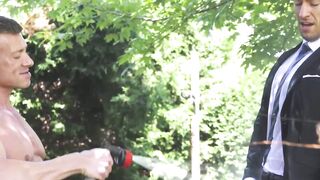 Outdoor wet and wild ass pounding by muscular Bruce Beckham and hot Cam Crawford