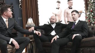 Sex slaves Cole Blue and Serg shared a wild foursome orgy party with their Masters