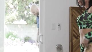 Slut shemale lets neighbor taste her wet asshole
