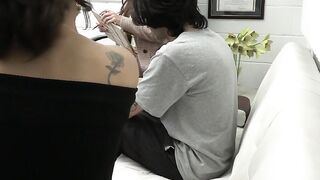 Shrink shows big tits to seduce teen couple