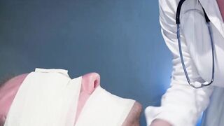 Bandaged patient endures a nurse