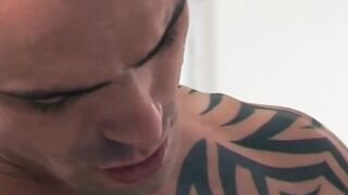 Tattooed Adrian Toledo bounced his ass on the cock of muscular Issac Jones
