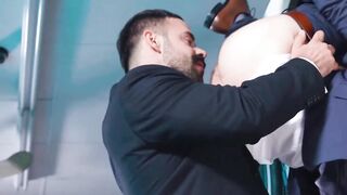 Rough ass rimming and shoving by suited Teddy Torres and Only Matt
