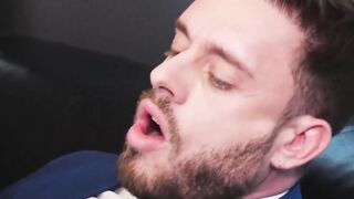 Raw fucking on the couch room by delivery man Manuel Reyes and suited Zac Johnson