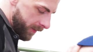Raw fucking on the couch room by delivery man Manuel Reyes and suited Zac Johnson