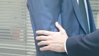 Hottie Robbie Rojo rides dick while jerking his cock by suited Xavi Duran
