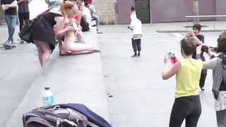 Naked slave gets head shaved in public