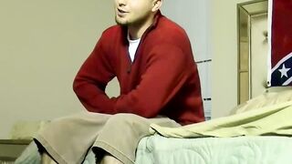 Hairy muscled gay Seg spread wide his legs and lets his cock and balls be consumed