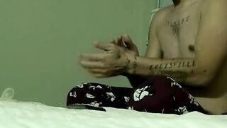 Stroking the cock of straight dude Brian Younger until he shoots his hot load of stra