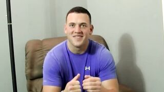 Horny straight muscled Kyle getting wild on the bed by stroking his big cock