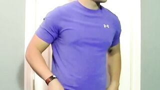 Horny straight muscled Kyle getting wild on the bed by stroking his big cock