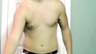 Horny straight muscled Kyle getting wild on the bed by stroking his big cock