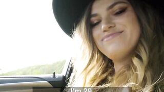Sexy hitchhiker Nicole Rae worships my extra large dick for a free ride