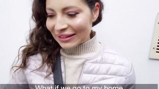 Stunning Helina Dream drops on her knees to swallow my cock before doggystyle positio
