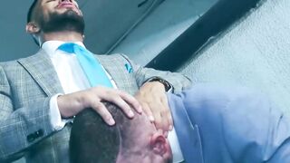 Wet rimming and doggystyle in the garage by suited guys Dan Tyser and Oskar Ivan