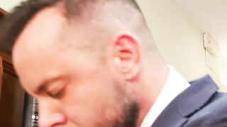 Horny Sir Peter let barber Dany Tyser sits and rides his hard cock