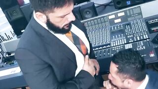 Rough fucking and wet rimming by suited Christian Sam and Little Brako